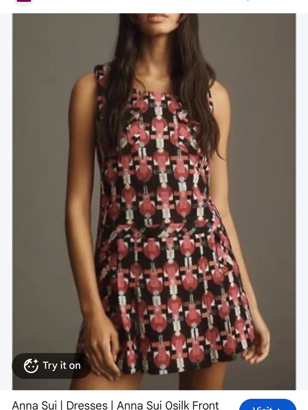 Anna Sui sleeveless mini dress pleated drop waist size 2